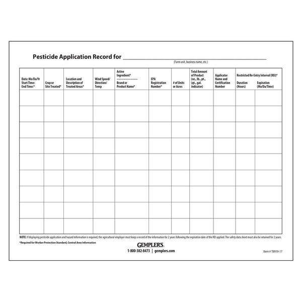 Gemplers Gemplers WPS Pesticide Application Posting Sheets T8919-17